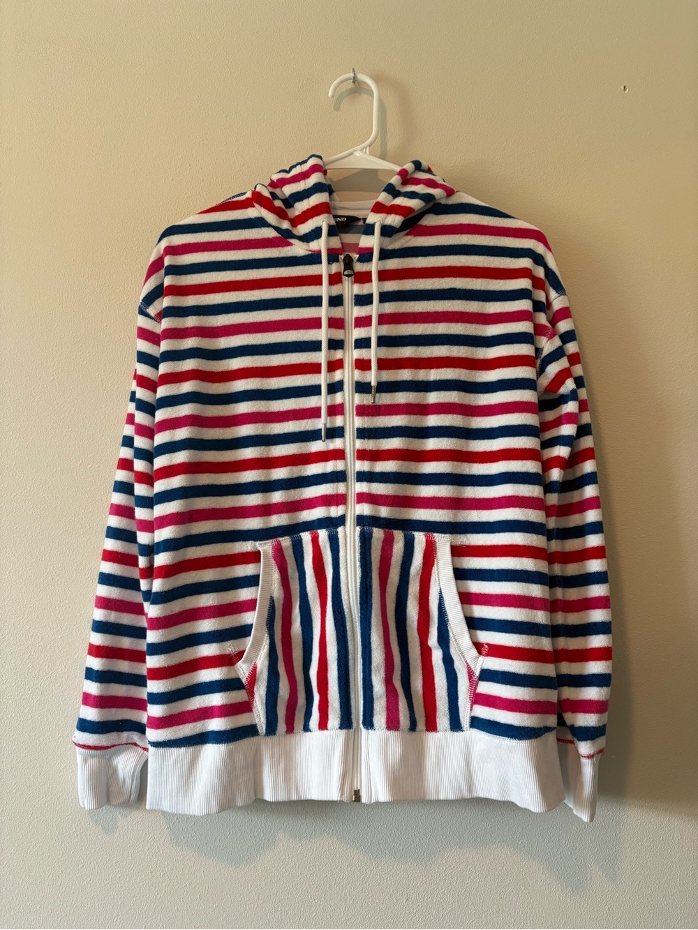 Lands' End Hooded Zip Jacket in Red, Blue & White Stripes